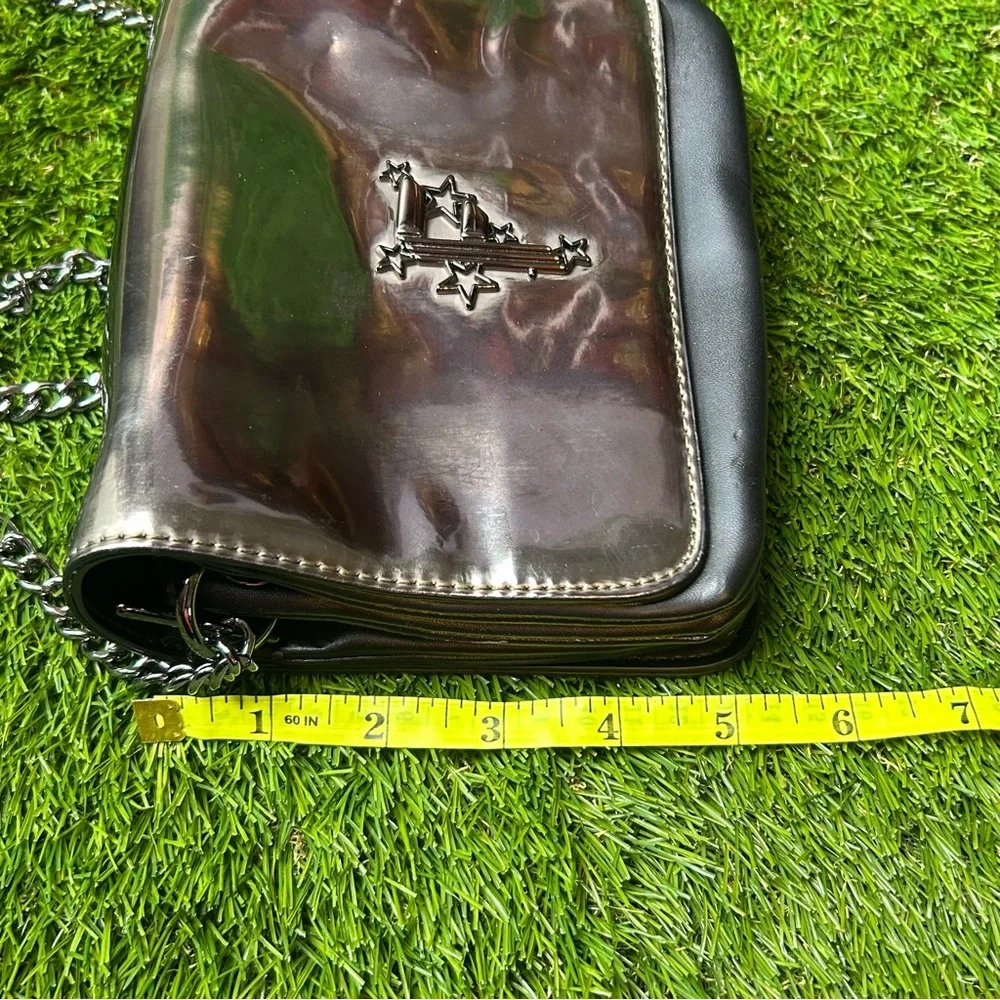 Fiorelli Metallic Silver Black Crossbody Bag Star Logo Chain‎ Strap Handbag